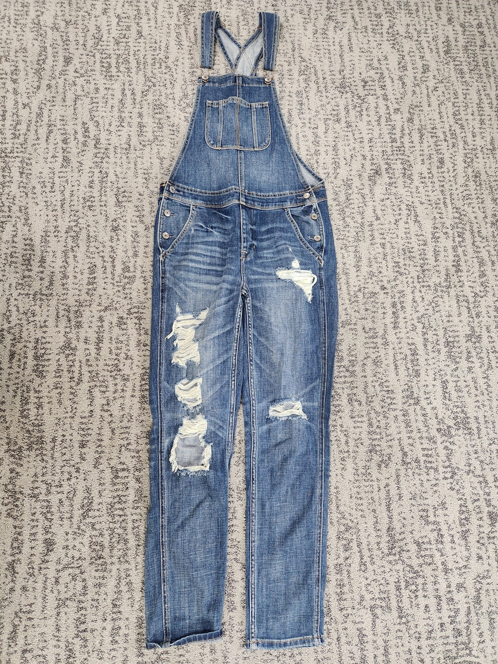 American Eagle Outfitters Distressed Blue Denim Overalls